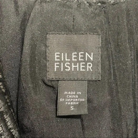 EILEEN FISHER Black and Gray Silk Open Front Duster Jacket, size S - Picture 3 of 10